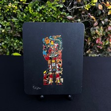 Listing image for VTG Maya Priest Ceremonial Robe Enamel Plaque Mexican Folk Art Wall Decor 8.5"