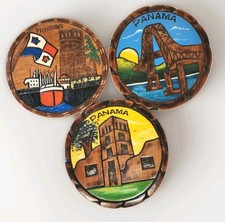 Listing image for Vintage Wooden Plate Set Folk Wall Art Panamá Viejo, Canal, Bridge of Americas