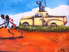 Listing image for AFL finals art print painting outback aboriginal landscape footie canvas 36"