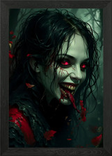 Listing image for Vampire Woman with Red Eyes Framed Wall Art Poster Canvas Print Picture