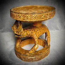 Listing image for Handmade Wooden Leopard Sculpture - Stool Table - Tribal Ethnic Decor - African
