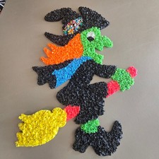 Listing image for Vintage La Befana Flying Witch Melted Popcorn Plastic Wall Decoration Halloween
