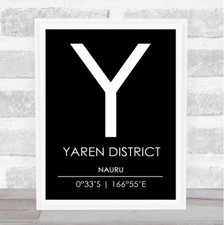 Listing image for Yaren District Nauru Coordinates Black & White Travel Quote Poster Print