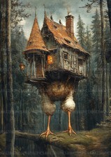 Listing image for Baba Yaga Haunted Witch Hut Mystical Slavic Folklore Dark Fantasy Art Print y90