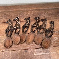 Listing image for Vtg hand carved African Giraffe spoon Folk Art collectible x 6 one damaged 105 W