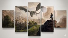 Listing image for Dragon Fantasy World Moon Mythology 5 Split Panel Wall Art Canvas Picture 30x40"