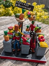 Listing image for Mozambique Wooden Carving Hand crafted Market Scene Miniatures African Folk Art