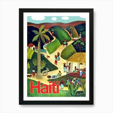 Listing image for Haiti, Painting Of Traditional Vill Framed Wall Art Poster Canvas Print Picture