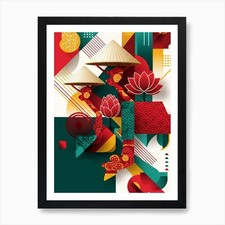 Listing image for Vietnam Abstract Pattern Culture Ar Framed Wall Art Poster Canvas Print Picture