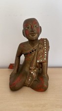 Listing image for Hand Carved Wooden Buddha Sculpture Figurine Vintage Burmese Folk Art