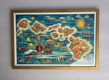 Listing image for Framed Hawaiian Islands Map Print Joseph Feher Maui Hawaii Pacific Island Art
