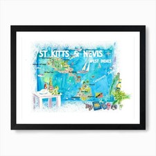 Listing image for St Kitts Nevis West Indies Illustra Framed Wall Art Poster Canvas Print Picture