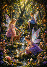 Listing image for Fairy Enchanted Woodland Wall Print - Forest Fairies Fantasy A4 Wall Art Gift