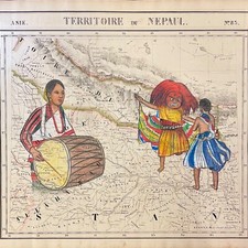 Listing image for Indigenous Art from Nepal by Chandra Tamrakar (Newar) on 1828 Antique Map