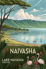 Listing image for Captivating Naivasha Kenya Travel Poster - Scenic Lake & Wildlife Art Print A1-A