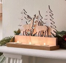 Listing image for Reindeer Tealight Holder Christmas Decoration Forest Scene Wood & Metal