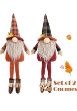 Listing image for Fall Gnome Set Of 2 Dangle Legs Buffalo Check Hat Plush Nisse Thanksgiving
