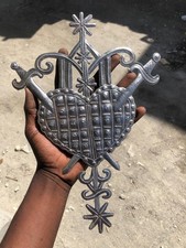 Listing image for Erzulie Dantor Veve Heart 11.5" x 8" Handmade Haitian Metal Wall Art