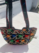 Listing image for NEW Pakistani Black Multicolour Embrof Handbag Boho Folk Art Floral Shoulder Bag