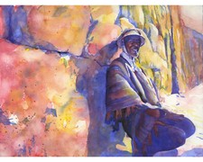 Listing image for Quechua man in Sacred Valley, Peru. Watercolor painting (fine art print).