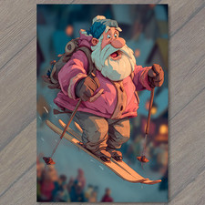 Listing image for Art Print Santa Ski Jump Action Funny Winter Sports Christmas Holiday Humor