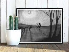 Listing image for Faun by Moonshine art print poster, Leon Spilliaert, 24x18in, Halloween folklore