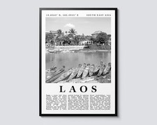 Listing image for Laos Travel Scenic Boat Print, Modern Black & White Photographic Poster, Asia