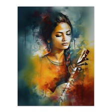 Listing image for Woman Playing Classical Indian Folk Music Painting Wall Art Poster Print Picture