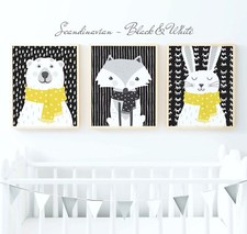 Listing image for YELLOW & BLACK Woodland Nursery Decor, Woodland Animal Nursery Prints