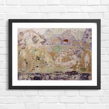 Listing image for Traditional Indian Folk Art Figures Scene Original Framed Wall Art Print Large