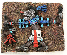 Listing image for Maya Death Gods Mythological Figure,Embroidered Volcanic Stone / Mexico Wall Art