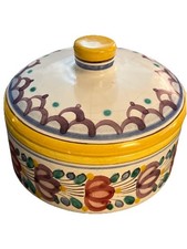 Listing image for Vintage Slovak Modra Majolica Lidded Jar Hand-Painted Folk Art Pottery