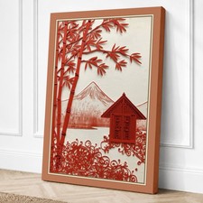 Listing image for Sacred Mountain in Crimson Japandi Canvas Wall Art Home Decor Ready to Hang