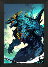 Listing image for Gold Monster Water Framed Wall Art Poster Canvas Print Picture