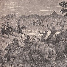 Listing image for Vintage Engraving "RAIDING THE CATTLE SUPPLY" African Theme Wall Art