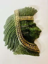 Listing image for Vintage Mexican Aztec Mayan Warrior Head Wall Plaques Malachite Resin Art (Set )