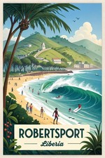 Listing image for Vibrant Robertsport Liberia Travel Poster - Tropical Paradise Art Print A1-A4 Po