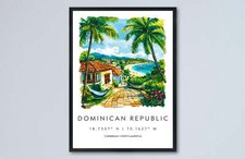 Listing image for Dominican Republic Watercolor Poster Caribbean Travel Print Island Wall Art