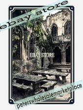 Listing image for Gothic Ruins Garden Tin Wall Sign haunted dreamscape