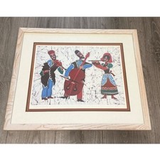 Listing image for Amos Amit Signed Batik Art Print Trio Artist Proof AP Framed Israeli Folk Art