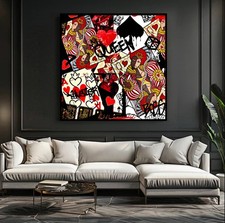 Listing image for Abstract Queen of Hearts Graffiti Street Style Art Stretched Canvas- Queen Decor
