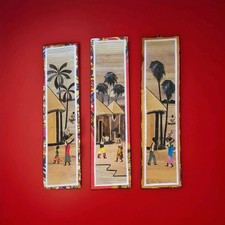 Listing image for Three African Artwork Tribal Cultural Banana Leaf Fiber Wall hangings Decor