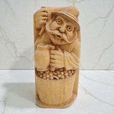 Listing image for Vtg Hand Carved Wood Folk Art Moldova Statue Old Man Winemaker Grapes Jug Plaque