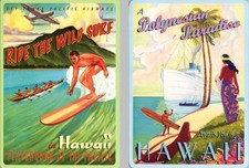 Listing image for 2~4X6 MODERN Postcards HI, Hawaii POLYNESIAN PARADISE~SURFING Retro Look Art