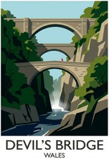 Listing image for Travel Poster Devils Bridge Pontarfynach Wales Print Modern UK Europe Decor