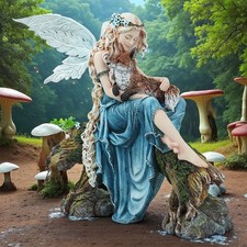 Listing image for Woodland Fairy Figurine with Fox Fantasy Mythical Statue Home Decor Ornament