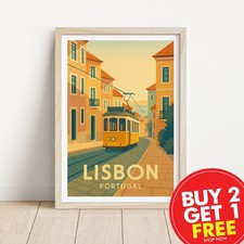 Listing image for Lisbon Portugal Travel Print, Retro Travel Poster, Home Decor, City Wall Art, A3