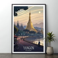 Listing image for Mystical Yangon Myanmar Travel Poster - Shwedagon Pagoda Art Print