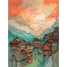 Listing image for Dawn Atmospheric Clouds Mountain Village Alps Huge Wall Art Poster Print Giant
