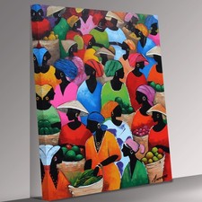 Listing image for African Market Scene Colorful Cultural Canvas Print Wall Art Picture